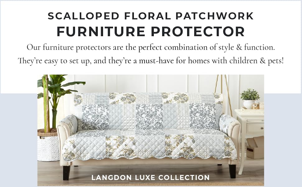 Patchwork Scalloped Printed Furniture Protector. Stain Resistant Chair