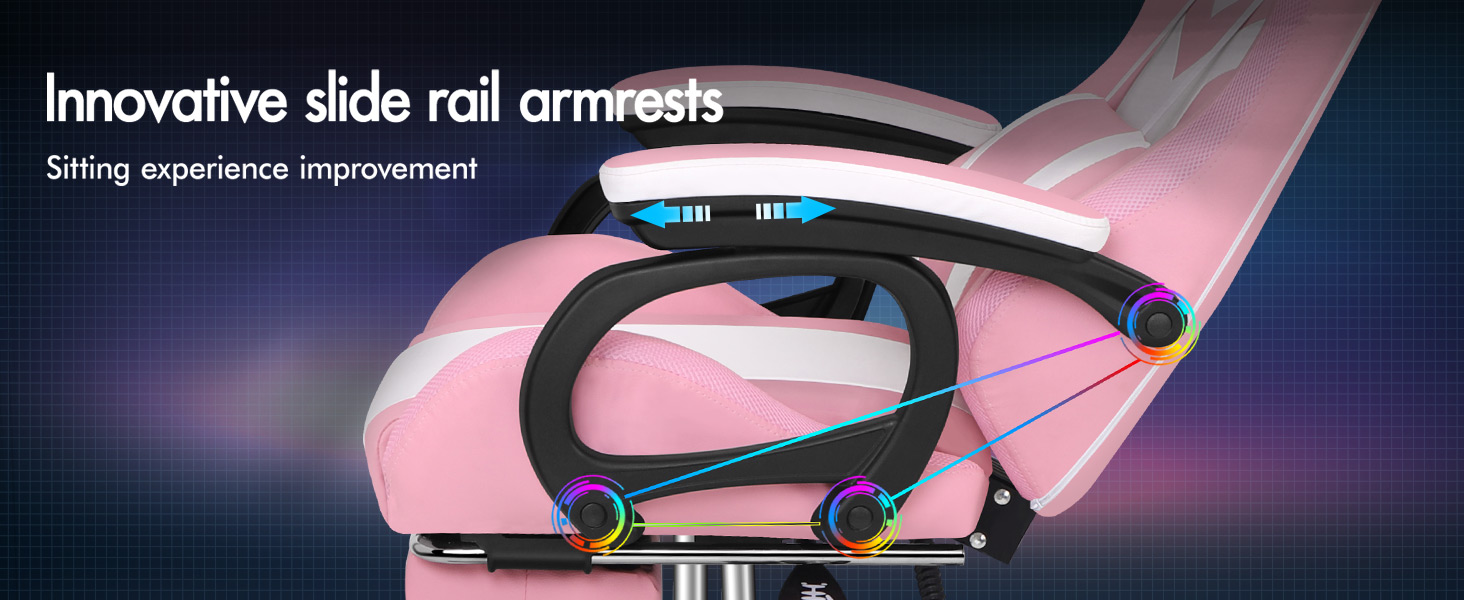 ELFORDSON Gaming Chair With RGB LED Light 8-Point Massage, Pink & White 15 3-3