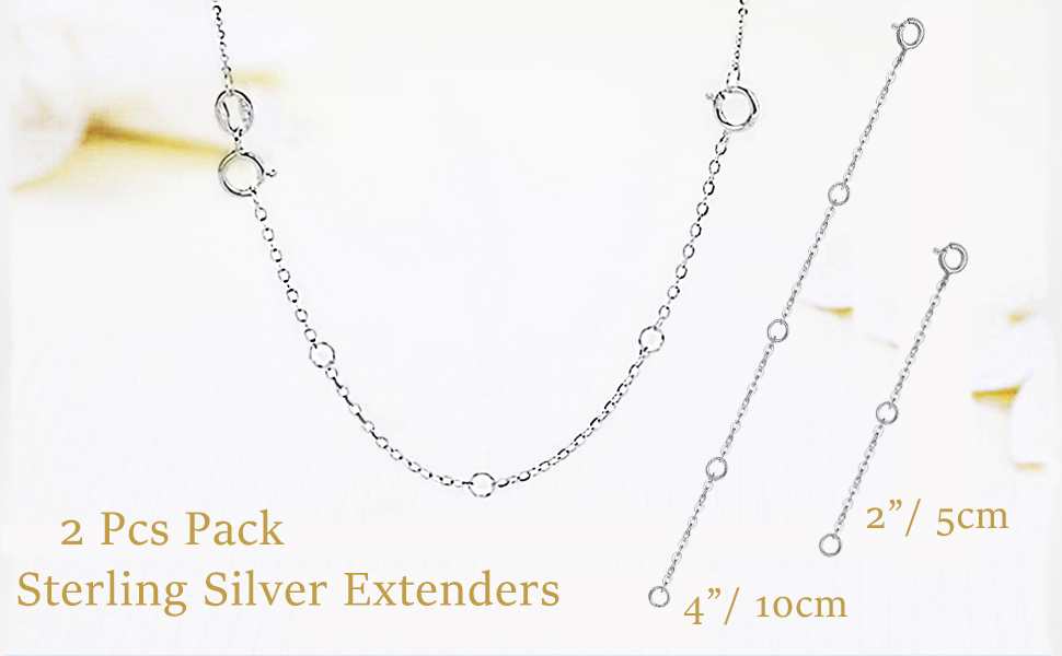 GinoMay Sterling Silver Necklace Extenders Chain Set of 2 Pcs Pack 2" 4