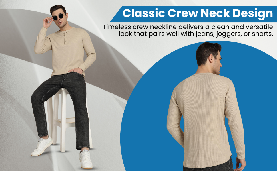 SPN-RECPP Regular fit cotton tee  Waffle Henley shirt men