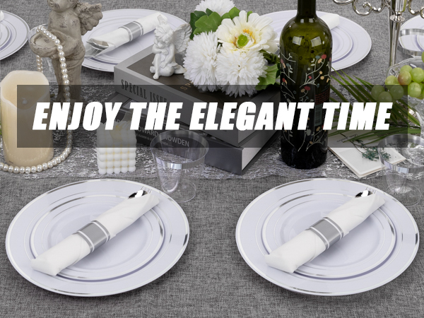 silver plastic plates