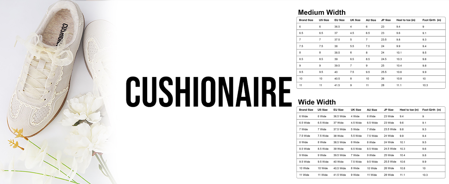 Cushionaire Belinda Lace Sneaker Size Chart