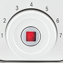 Close-up of circular numbered dial interface ranging from 1-7 with red square indicator in center position.