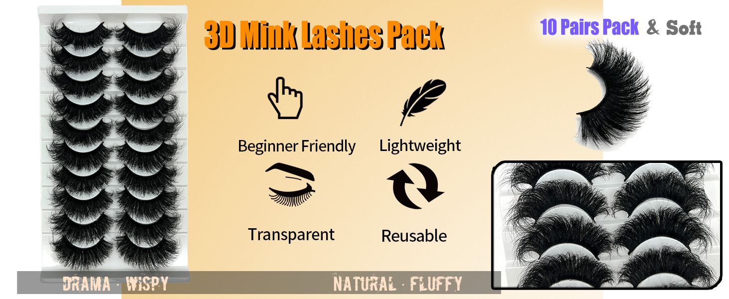 3D Mink Lashes D Curl Lashes Strips Fluffy False Eyelashes Bulk