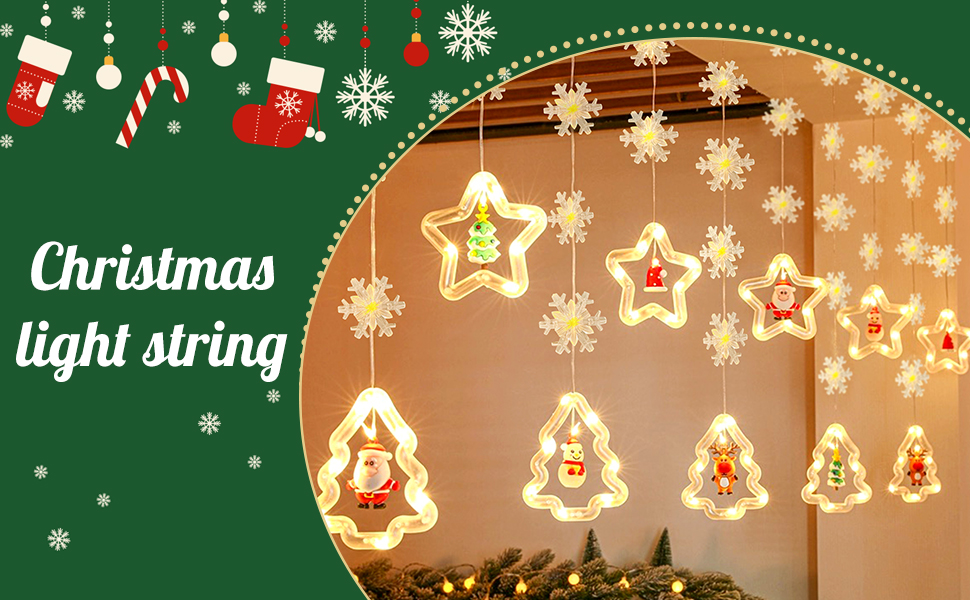 KEAGAN Christmas Window Curtain Fairy Lights with Star Ring and