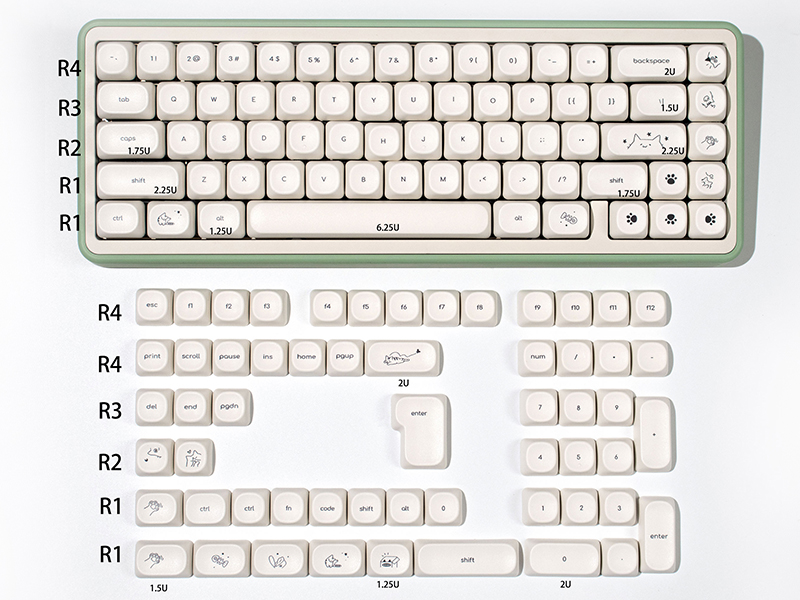 MOA Profile Cute Cat Keycaps, 124keys PBT Keycaps Set, Minimalist