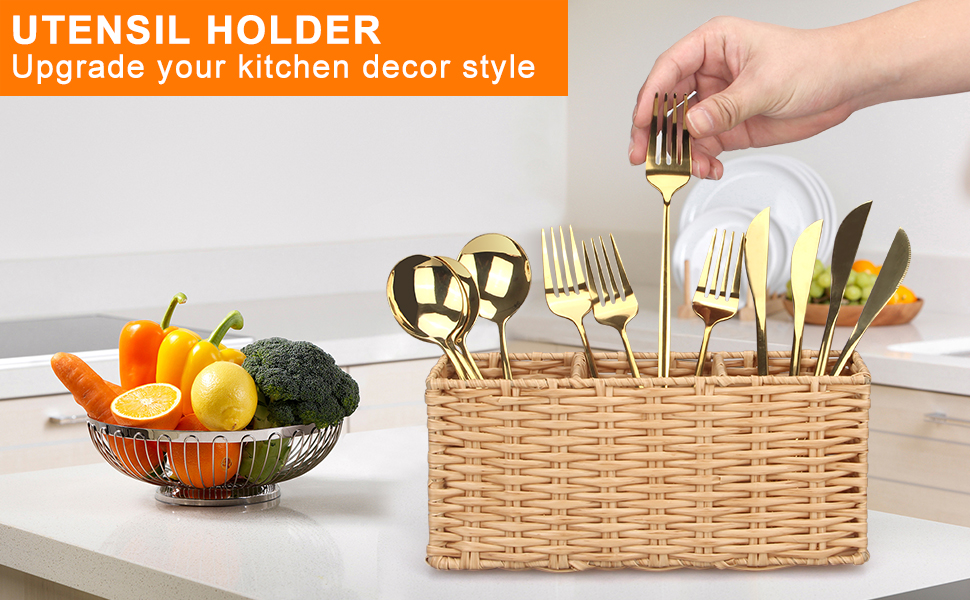 Ayiaren Wicker Flatware Silverware Caddies Cutlery Holder