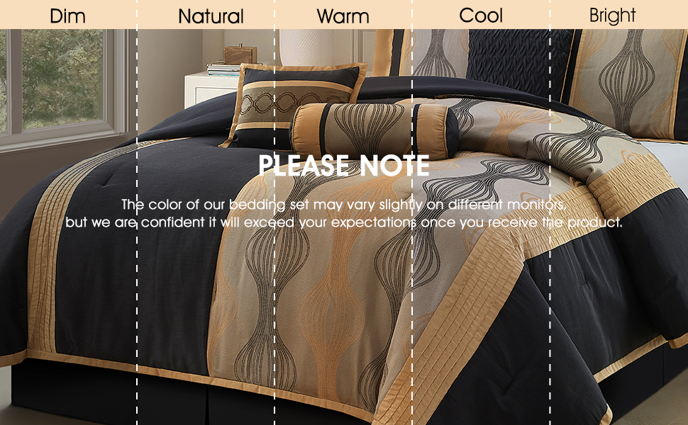 LANCO MODERN LIFESTYLE Queen Comforter Set, Black Gold, 7