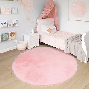 Pink Round Rug for Girls Bedroom,Fluffy Circle Rug 4'X4' for Kids Room,Furry Carpet for Teen Girls Room,Shaggy Circular Rug for Nursery Room,Fuzzy Plush Rug for Dorm,Cute Room Decor for Baby 13 girls bedroom