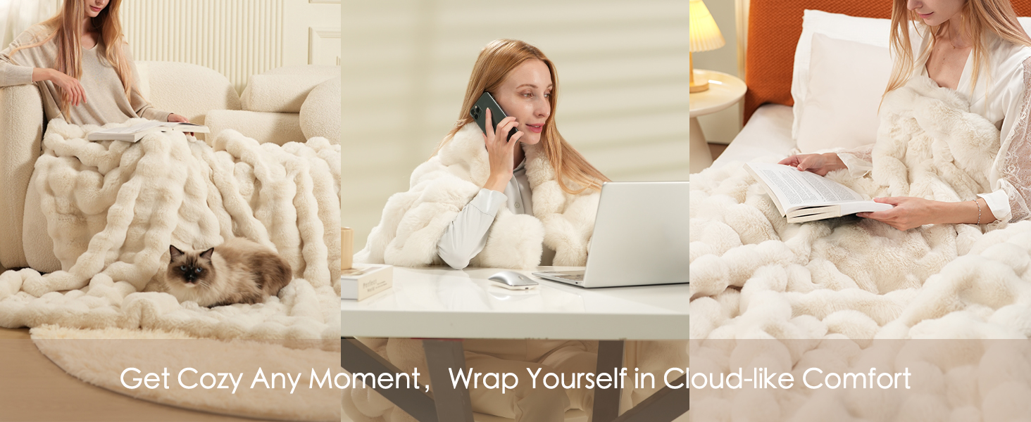 Fluffy white throw blanket