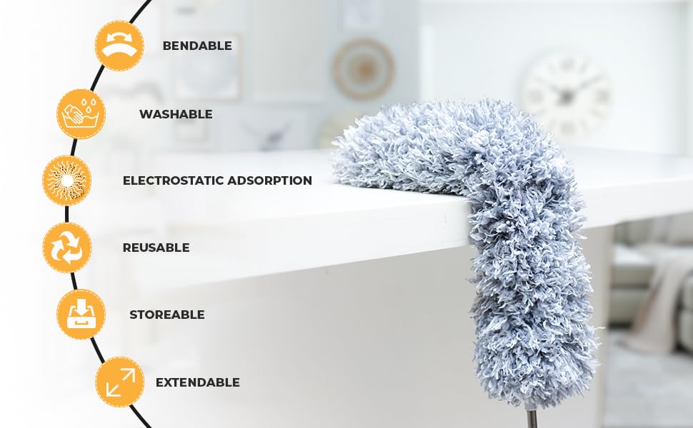 SURKHROO Feather Duster 100 Inches Extendable Feather Duster with