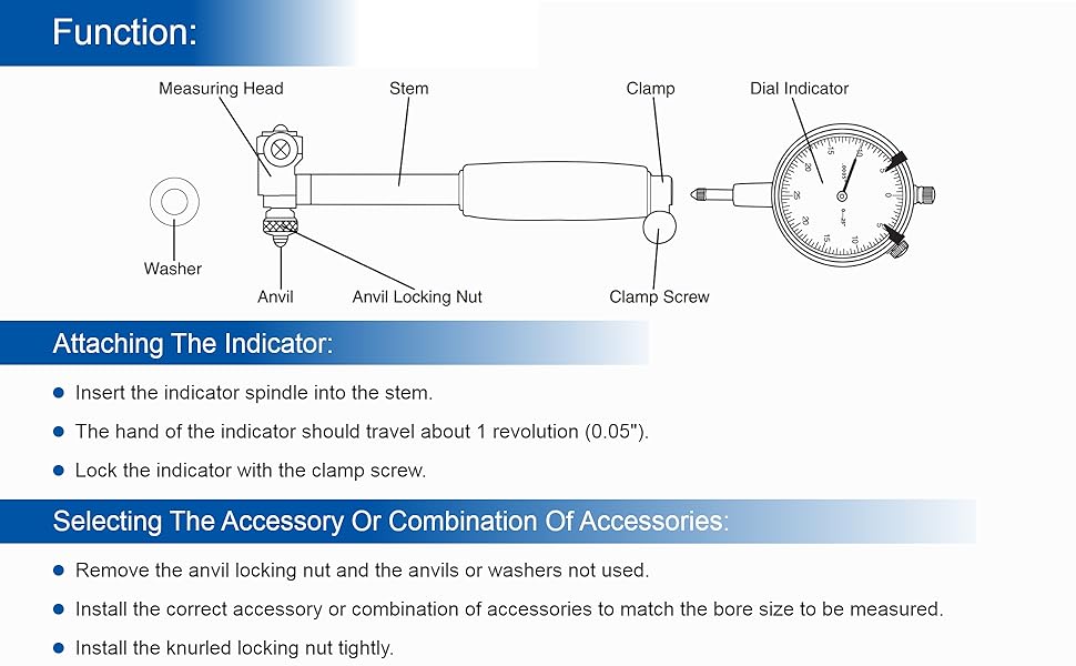 Fowler 526463000, Dial Bore Gage with 2"6" Measuring Range