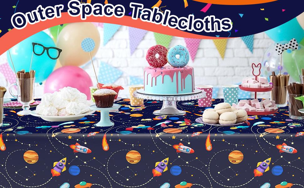 Paready 1 Pack Outer Space Tablecloth, Solar System Table Cover, Space