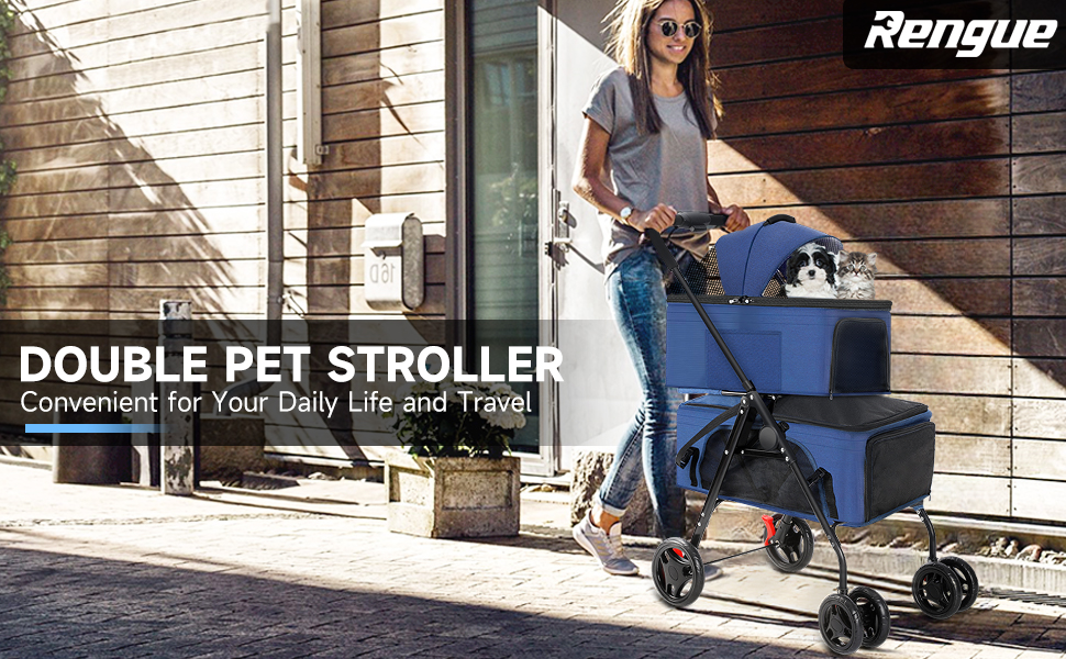 Rengue Double Pet Strollers, Dog Strollers for 2 Small Dogs