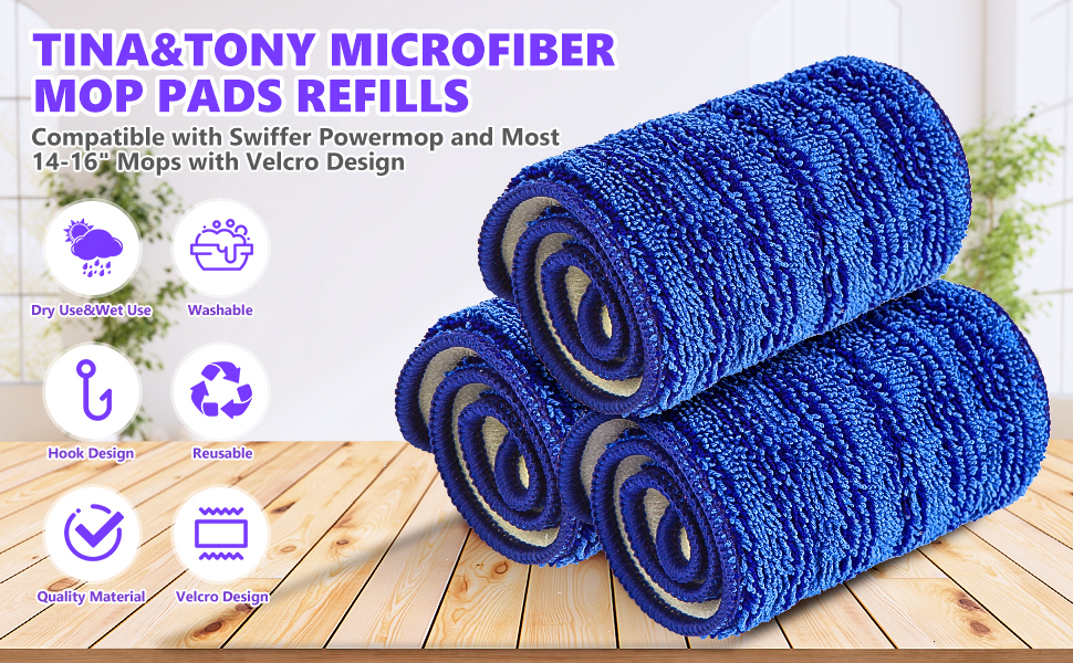 Reusable Mop Pads Compatible with Swiffer PowerMop