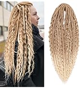 Leeven 30 Strands Double Ended Dreadlock Extensions 24 Inch Ombre Blonde Thin Synthetic Boho Drea...