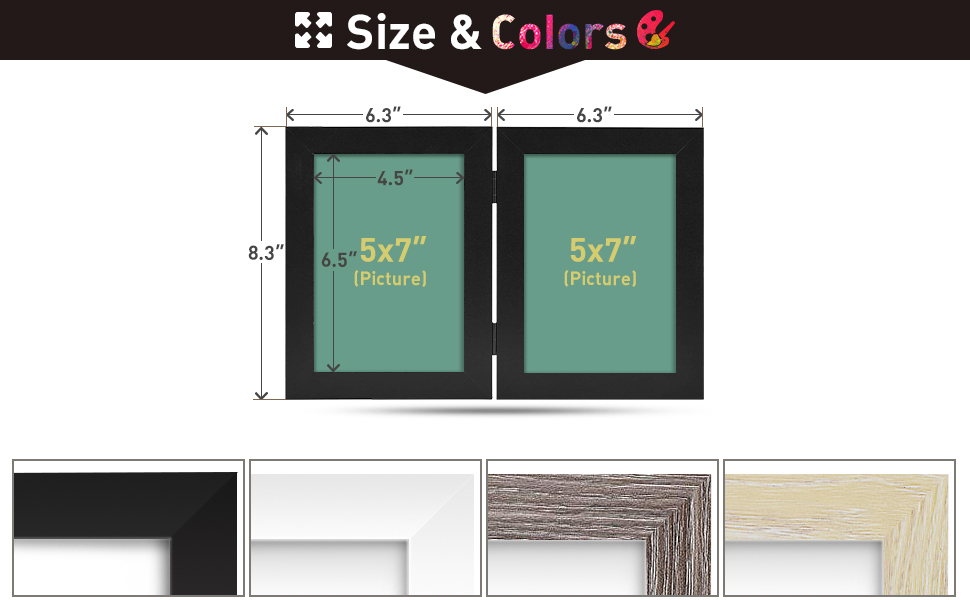 Frametory, 5x7 Double Picture Frame Hinged Photo Frames Two Folding