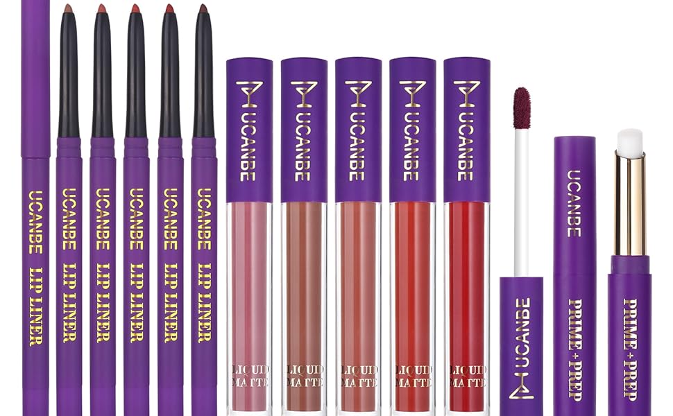 6 Stk. Matte Liquid Lipstick + 6 Stk. Lip Liners Pencil + 1PC Primer Lady's Night Lippen Make-up