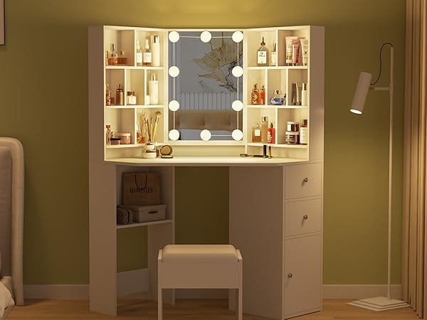 Amazon.com: Fameill Corner Makeup Vanity Desk with Lighted