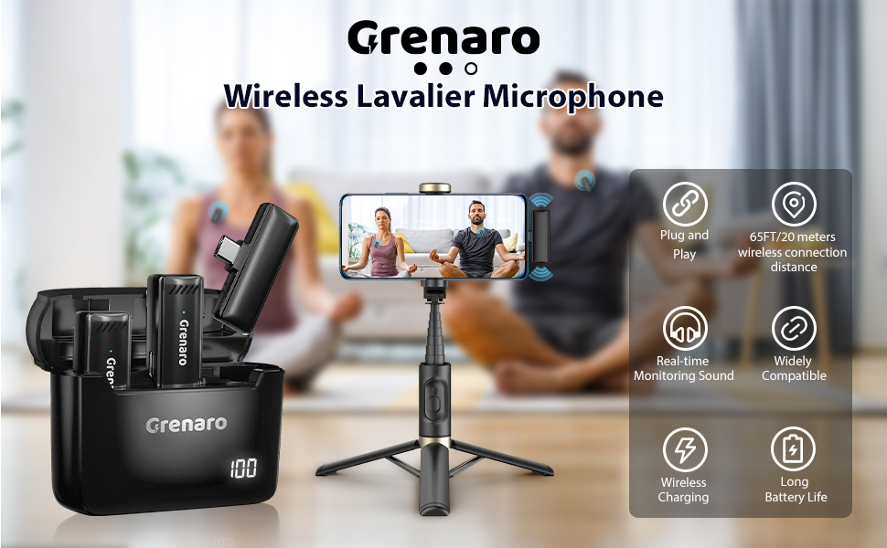 GRENARO S13 Wireless Microphone with Digital Display Charging Case