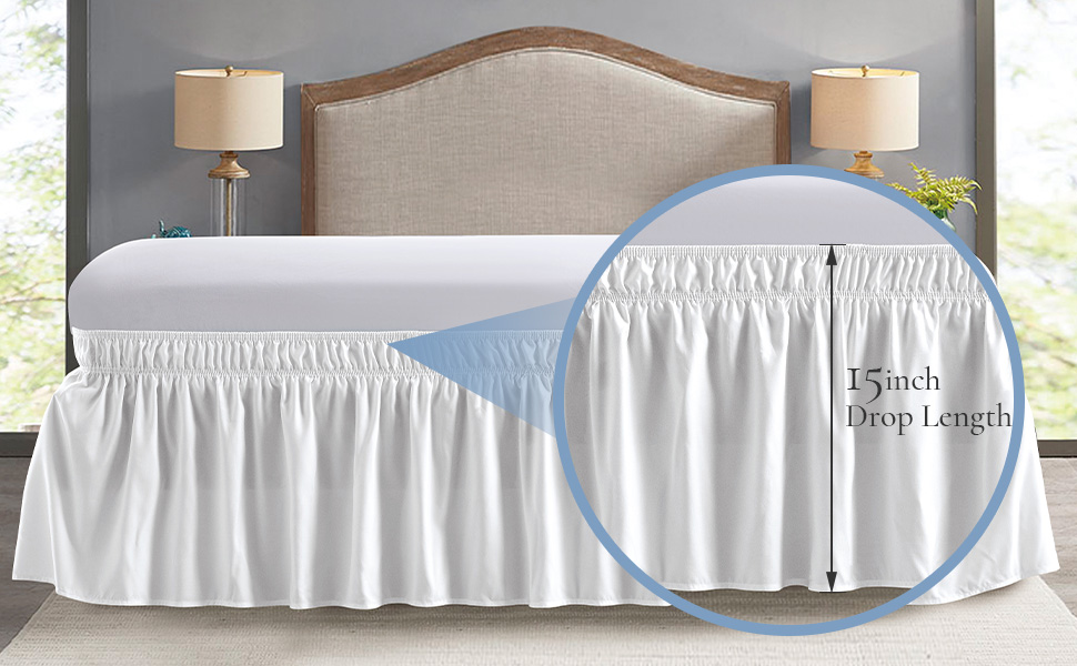 FreshCulture Queen Bed Skirt, Elastic Wrap Around Bed Skirt