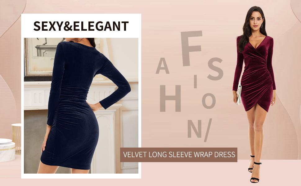 VELVET LONG SLEEVE WRAP DRESS