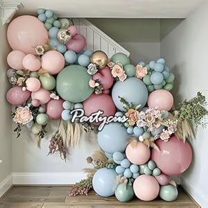 baby pink blue green balloon arch