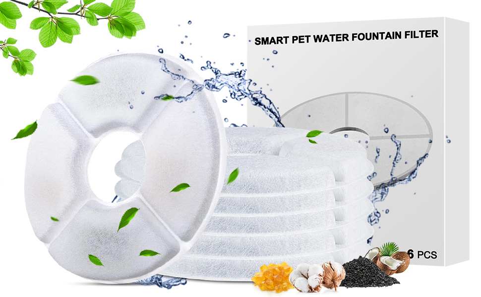 6 Pack Pet Fountain Replacement Filter, Carbon Cat Water Fountain Filter (Inner Diameter 1.5