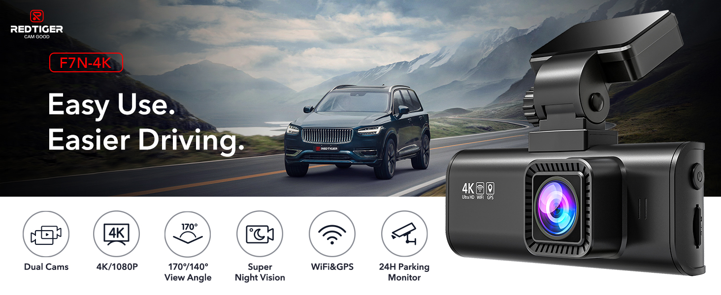 REDTIGER F7N 4K Dash Cam Front and Rear,Builtin WiFi GPS