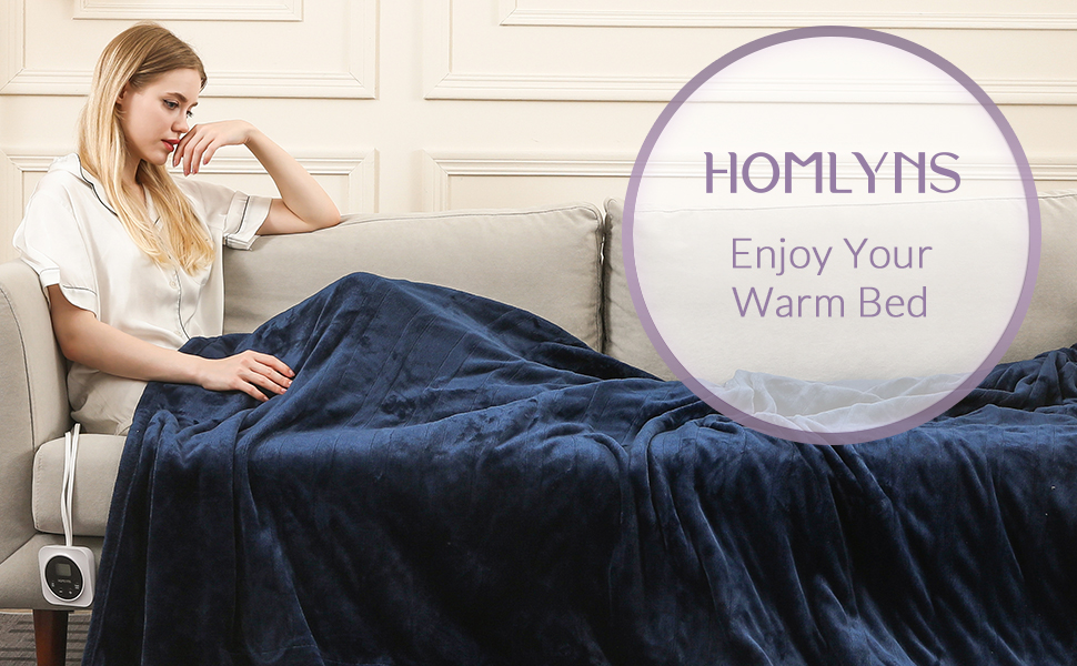 HOMLYNS Electric Blanket Queen Size Dual Control, Heated Blanket with 112H Timer