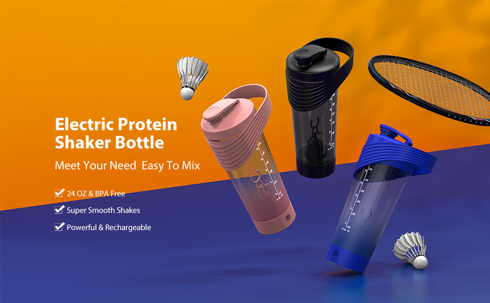 Electric Protein Shaker Bottle 24 oz USB C Rechargeable
