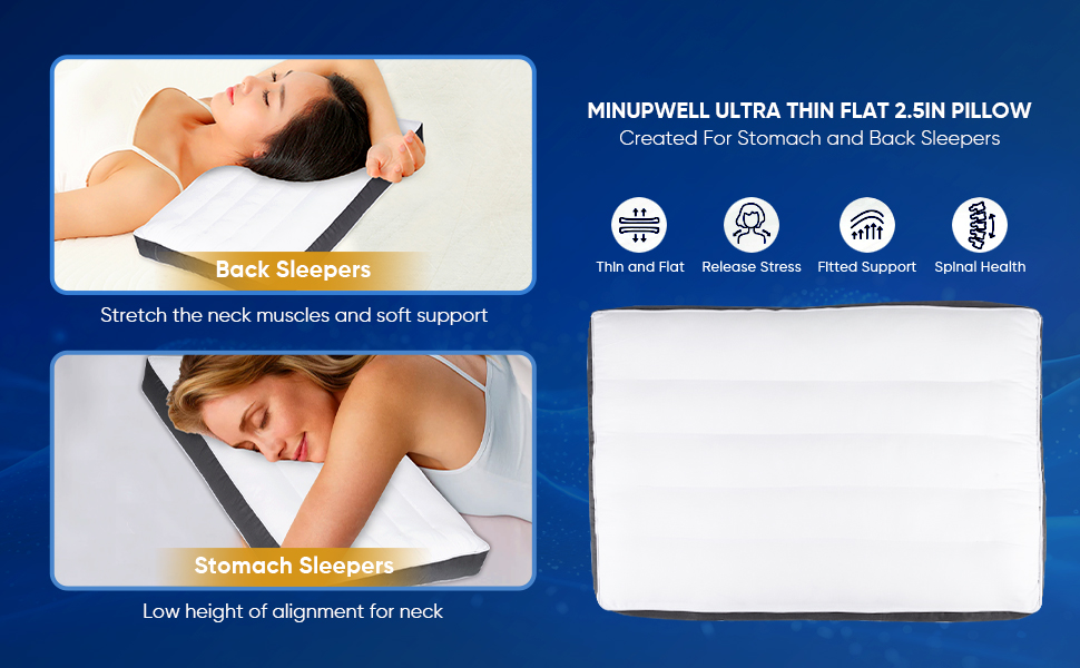 MINUPWELL Ultra Flat Pillows for Sleeping Thin, 3.5 inch