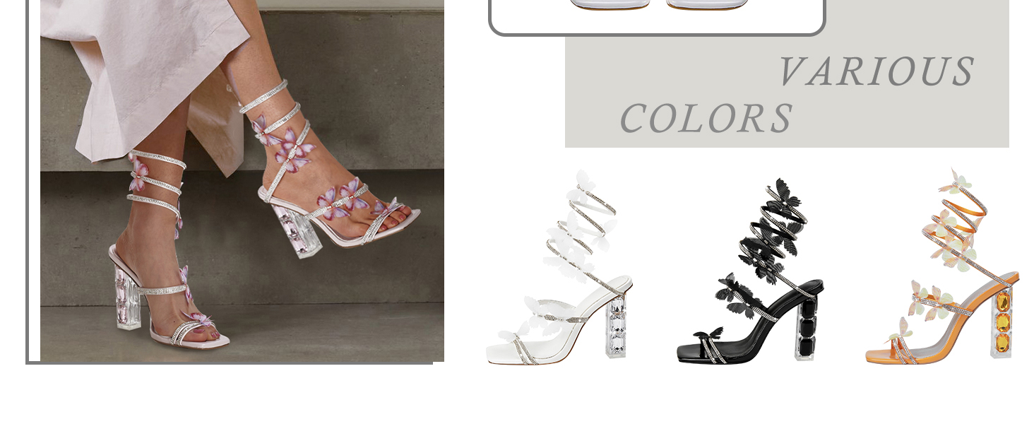 rhinestone butterfly strappy high heels