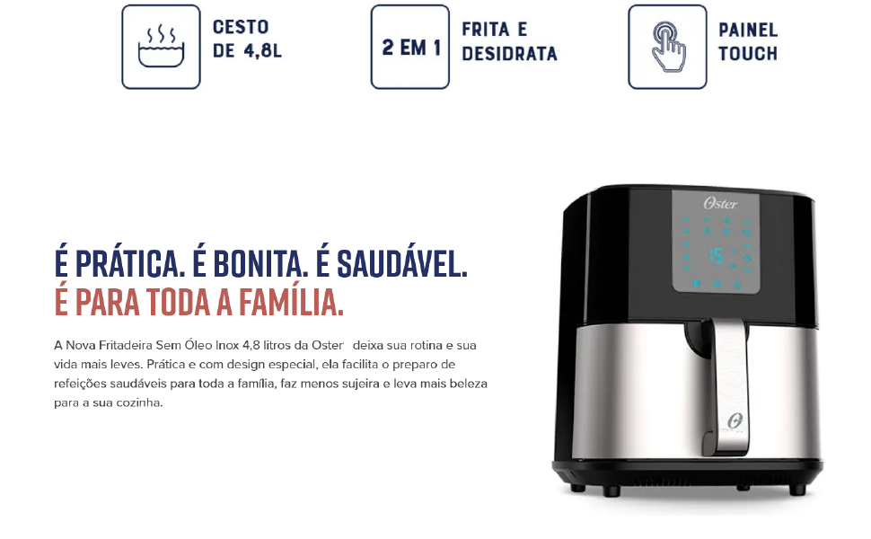 Fritadeira Ultra Digital 2 em 1 Inox 4,8L Oster com Painel Touch