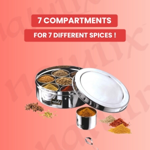 "NATULIX Premium stainless steel masala dabba, mirror finish, rust-free & durable"
