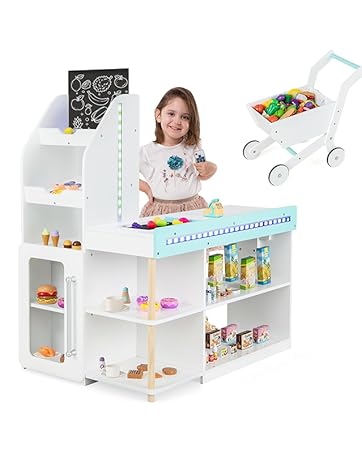 Amazon.co.jp: Giantex 子供ドレッサー 木製 椅子付き LEDライト付き