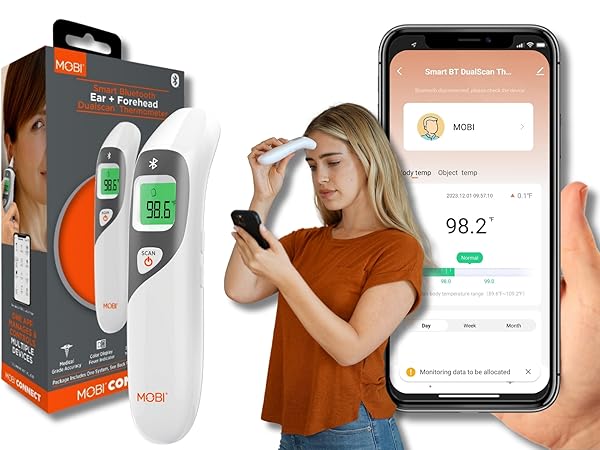 MOBI Connect Smart DualScan Bluetooth Ear & Forehead Thermometer