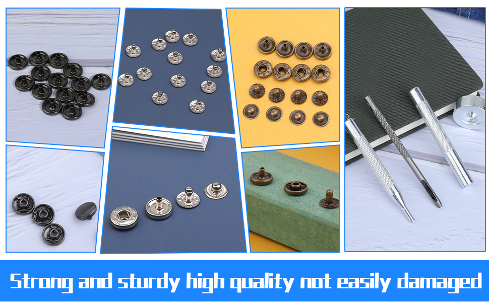 50 Sets Snap Button Kits, Leather Snaps Fasteners Kit 10mm Metal