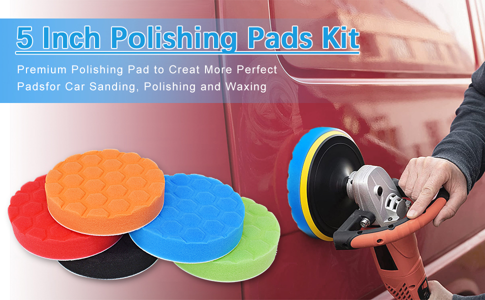 Car Polishing Pads for Drill, Car Polishing Kit 5 Pcs 125mm Polishing