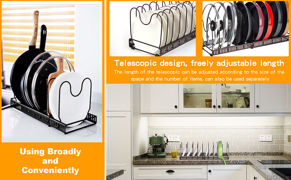 TsunNee Expandable Pans Organiser Rack, Pans and Lids Organizer with 10