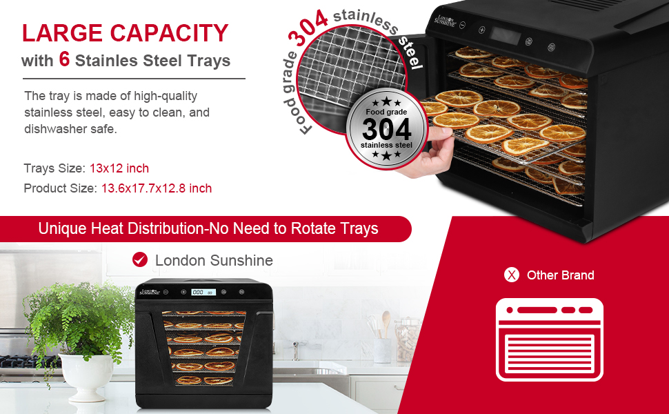 London Sunshine Food Dehydrator, 6 Stainless Steel Trays