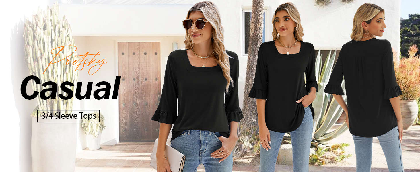 black shirts for women 3 4 sleeves