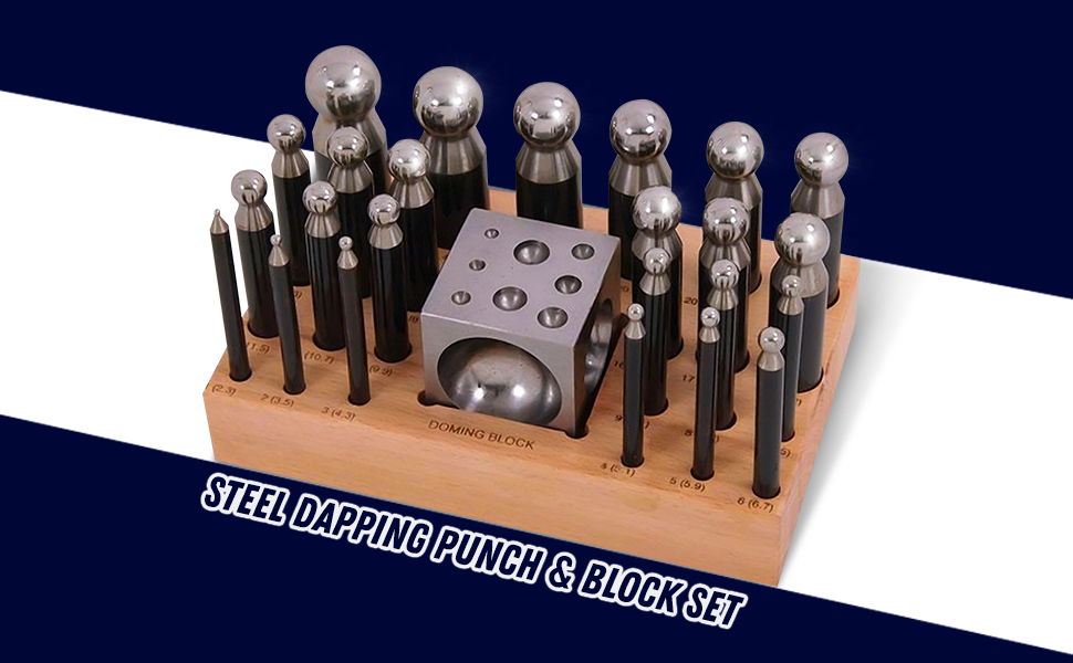 Dapetz ® 25pc Steel Doming Block and Punch Set Dapping Craft Metal