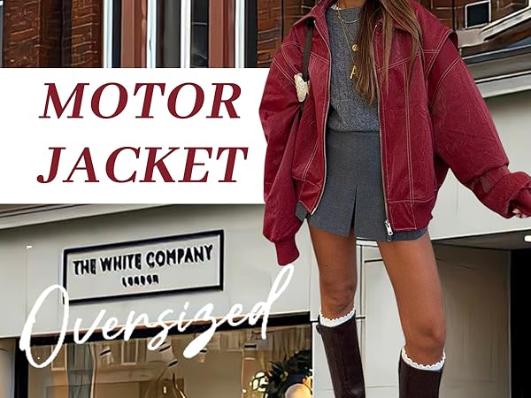 ジャケット・アウター u-coco utcoco Women's Faux Leather Motorcycle Jacket Oversized Zip