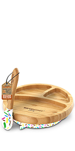 Round Bamboo Baby Plate;Wooden Toddler Plate;Stay Put Feeding;BPA-Free