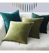 Topfinel Velvet 20x20 Throw Pillows Covers Set of 4-Green Spring Decorative Cushion Case for Couc...