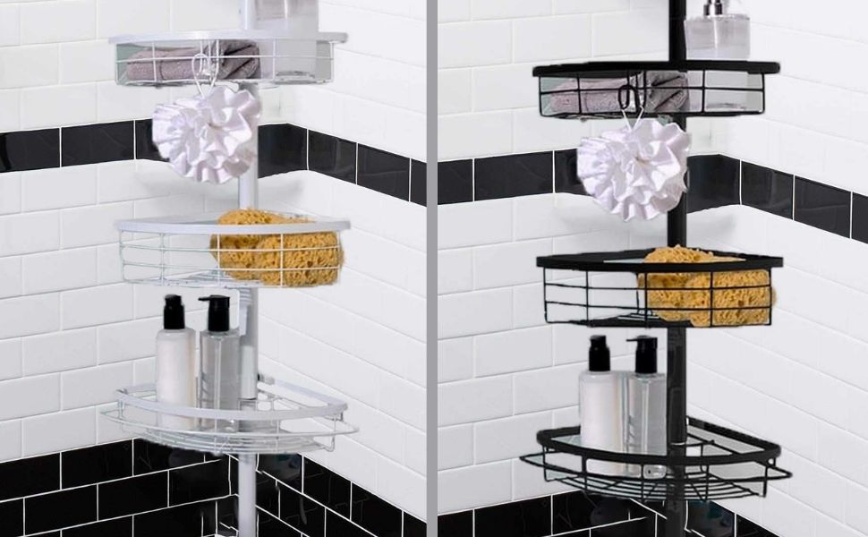 AAMEN Bathroom Extendable Corner Shower Caddy, 3 Tier Shower Corner