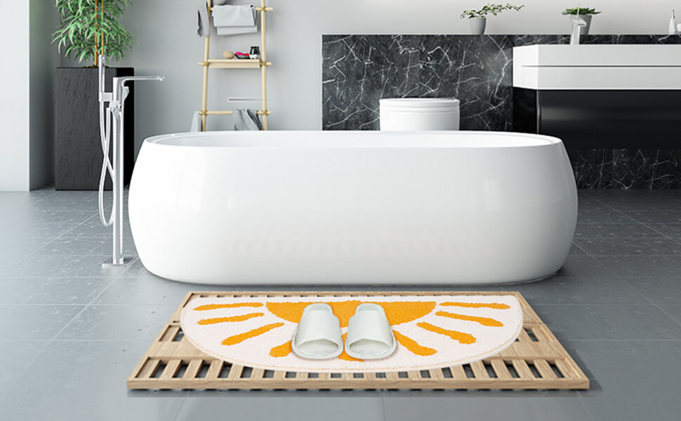 Bathroom Rugs Mat Half Circle Cute Sun Fun White Yellow