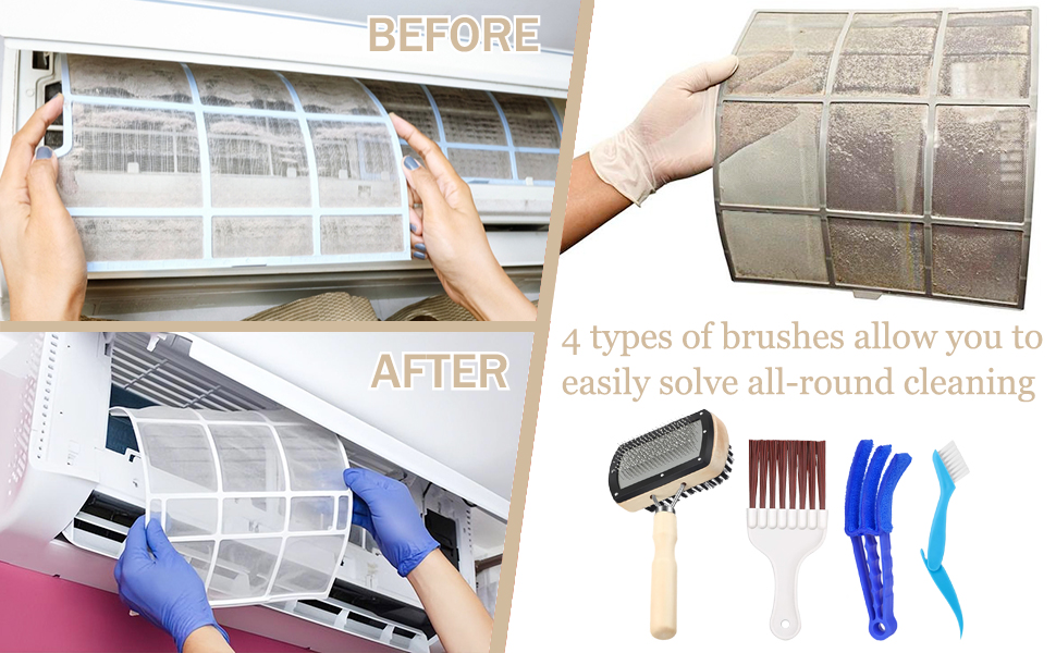 4 Piece Air Conditioner Cleaning Tool Kit, Includes 1 Dual