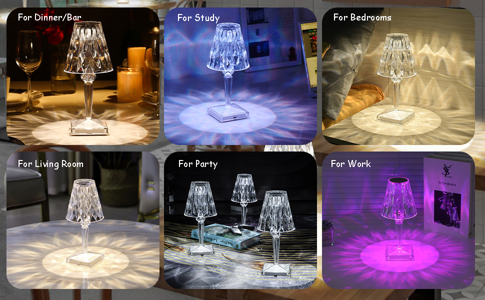 Stepless Dimmable LED Touch Lamp, Portable Crystal Metal Beside Lamps for Bedroom Restaurant Outdoor